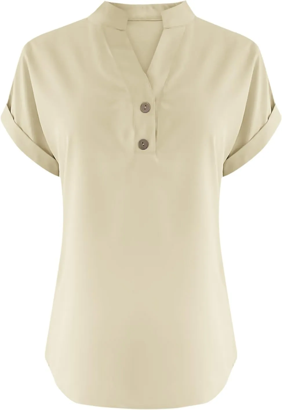 Womens Summer Tops Dressy Casual Linen Shirts Button Short Sleeve Blouse Loose Fit V Neck Work Henley Tshirt