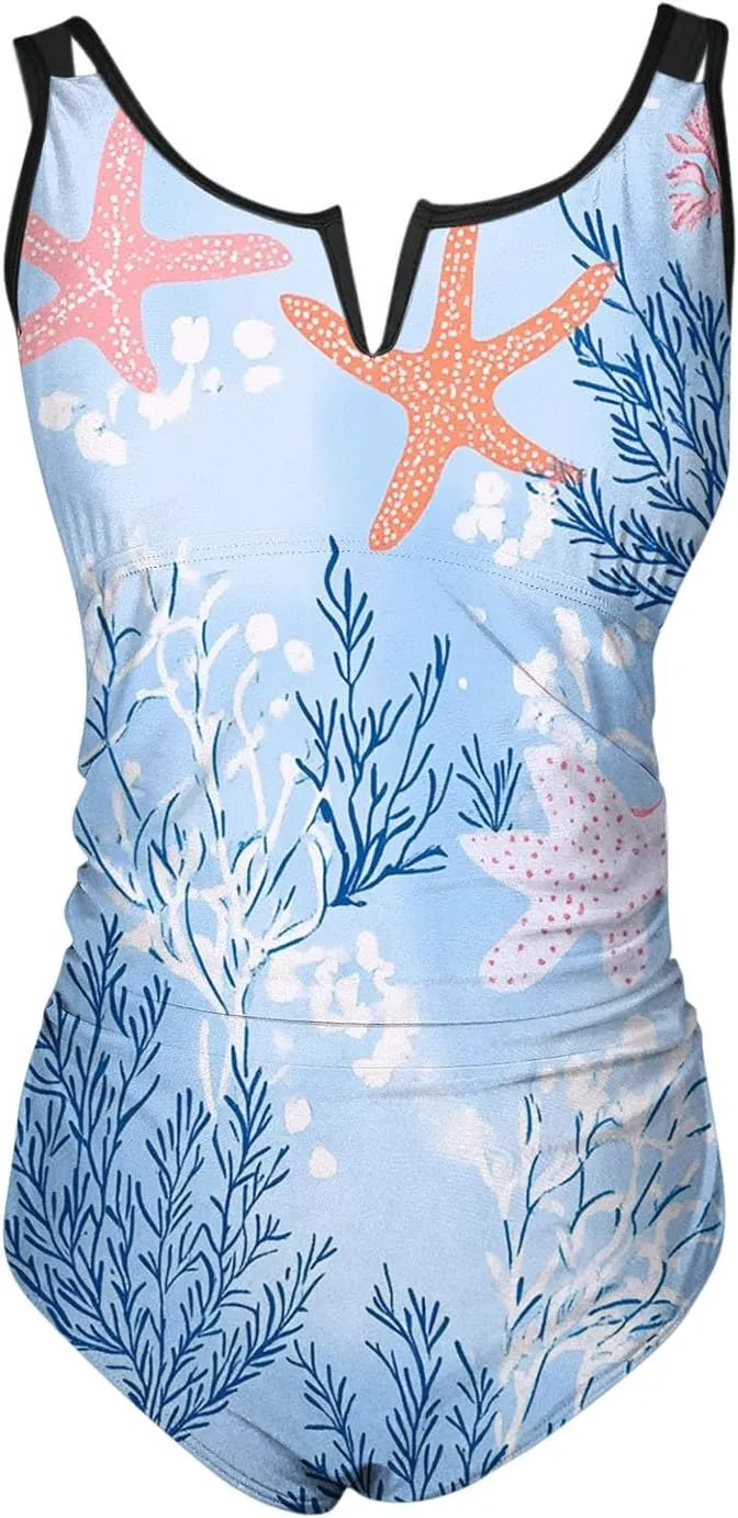 Womens Swimsuits One Piece Tummy Control Bathing Suit Notch V Neck Modest Monokini Full Coverage Ruched Swimwear 2025
