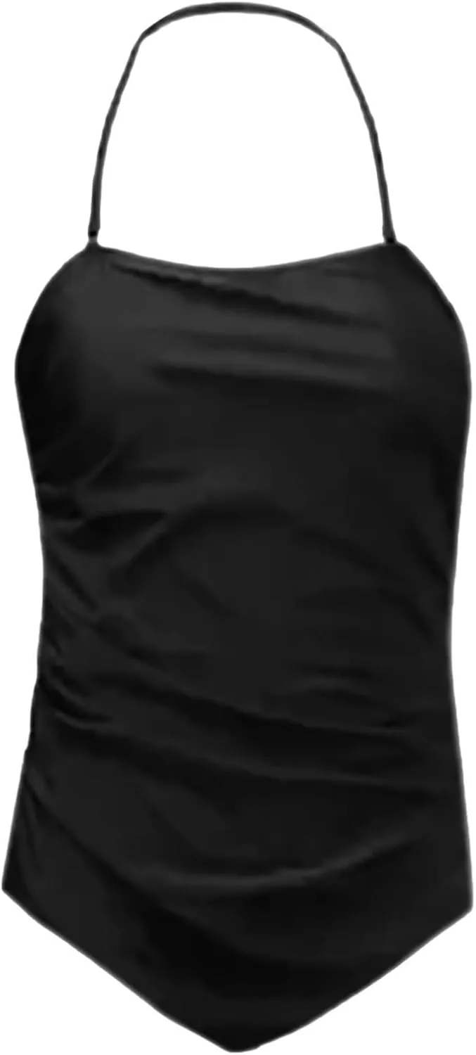 Women's Swimsuits One Piece Tummy Control Bathing Suits for Women Square Neck Backless Ruched Swimwear