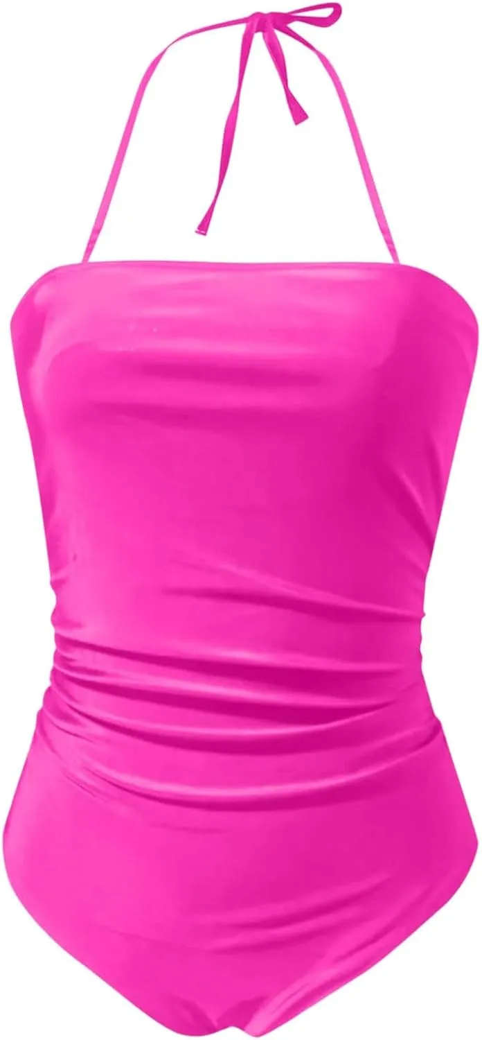 Women's Swimsuits One Piece Tummy Control Bathing Suits for Women Square Neck Backless Ruched Swimwear