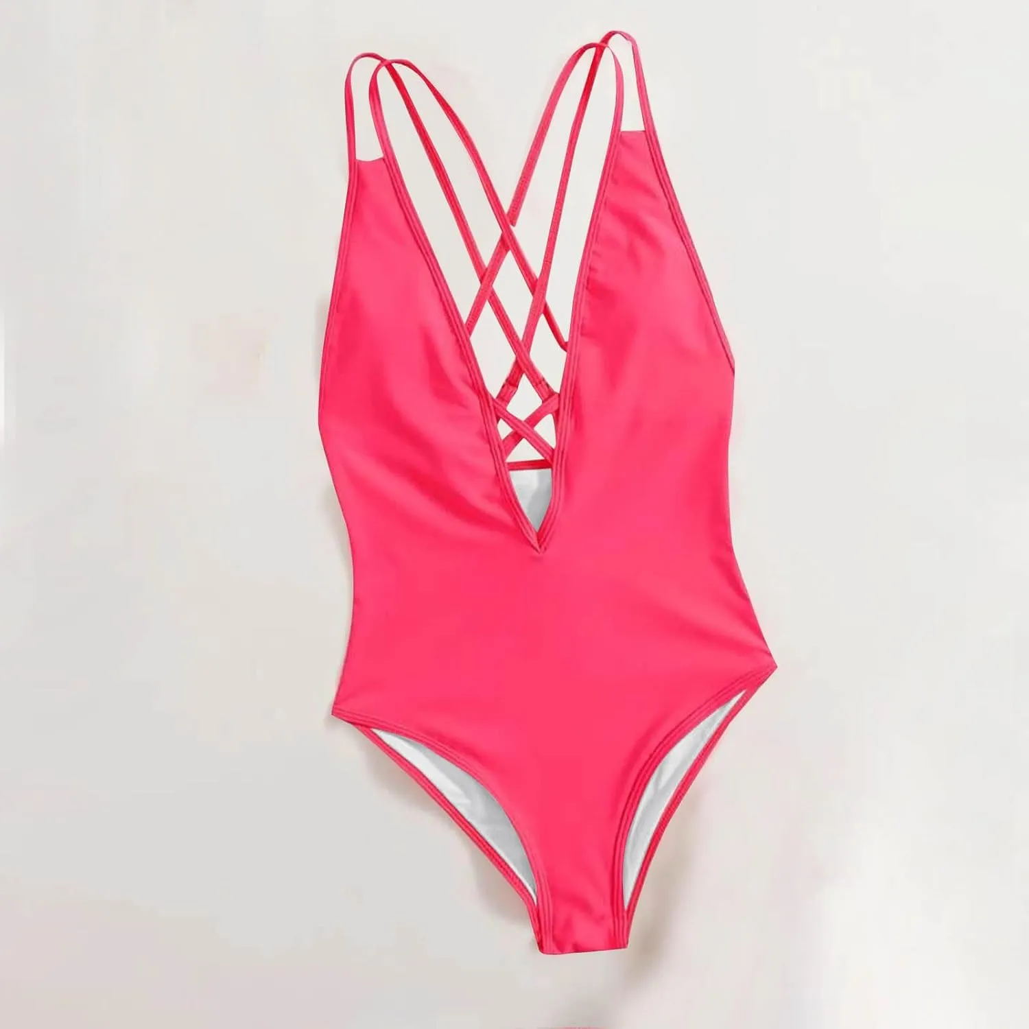 Womens Swimsuits Tummy Control Sexy One Piece Lace Up Straps Bathing Suit Scrunch Butt High Cut Monokini Swimwear