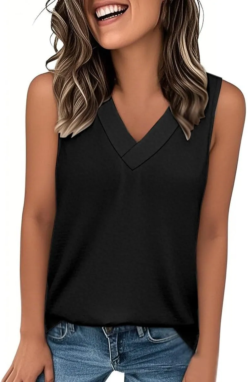 Womens Tank Top 2025 Sleeveless Summer Vacation Beach Tees Shirts Loose Flowy Basic T-Shirt