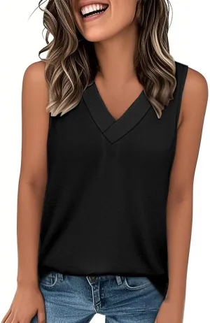 Womens Tank Top 2025 Sleeveless Summer Vacation Beach Tees Shirts Loose Flowy Basic T-Shirt