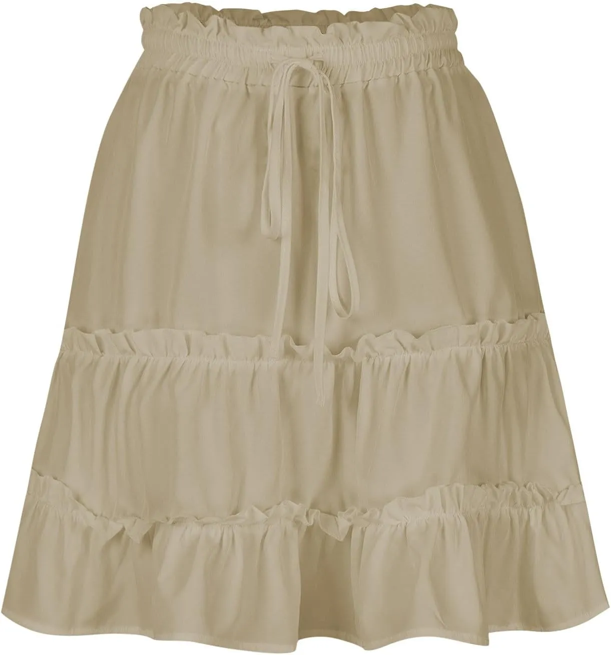 Women's Tiered Mini Skirts Elastic Ruffle Hem Beach Skirt Drawstring Stretch Flowy Pleated Boho Skirts