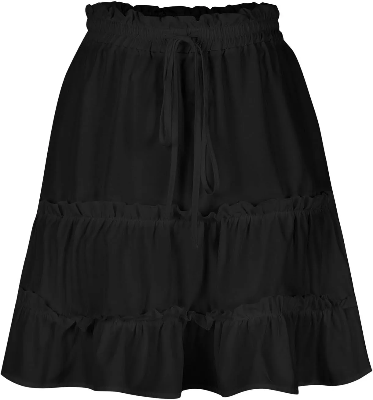 Women's Tiered Mini Skirts Elastic Ruffle Hem Beach Skirt Drawstring Stretch Flowy Pleated Boho Skirts