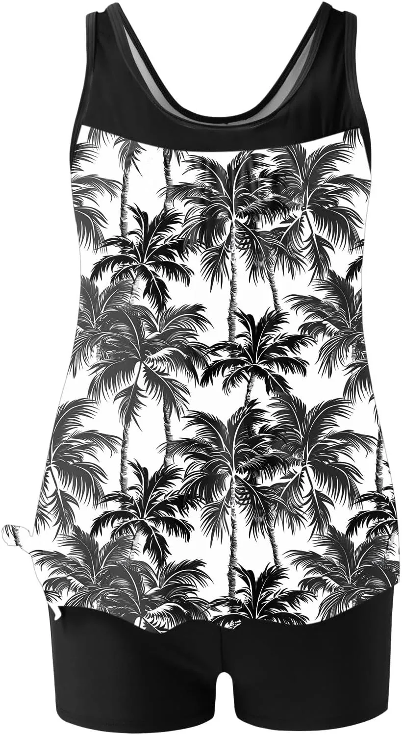 Womens Two Piece Tankini Bathing Suits Blouson Swim Tank Tops with with High Waist Tummy Control Boy Shorts Siwmwear