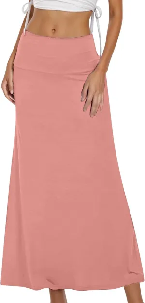 Work Skirts for Women Office Tummy Control High Waisted Solid Color A Line Flared Long Skirt
