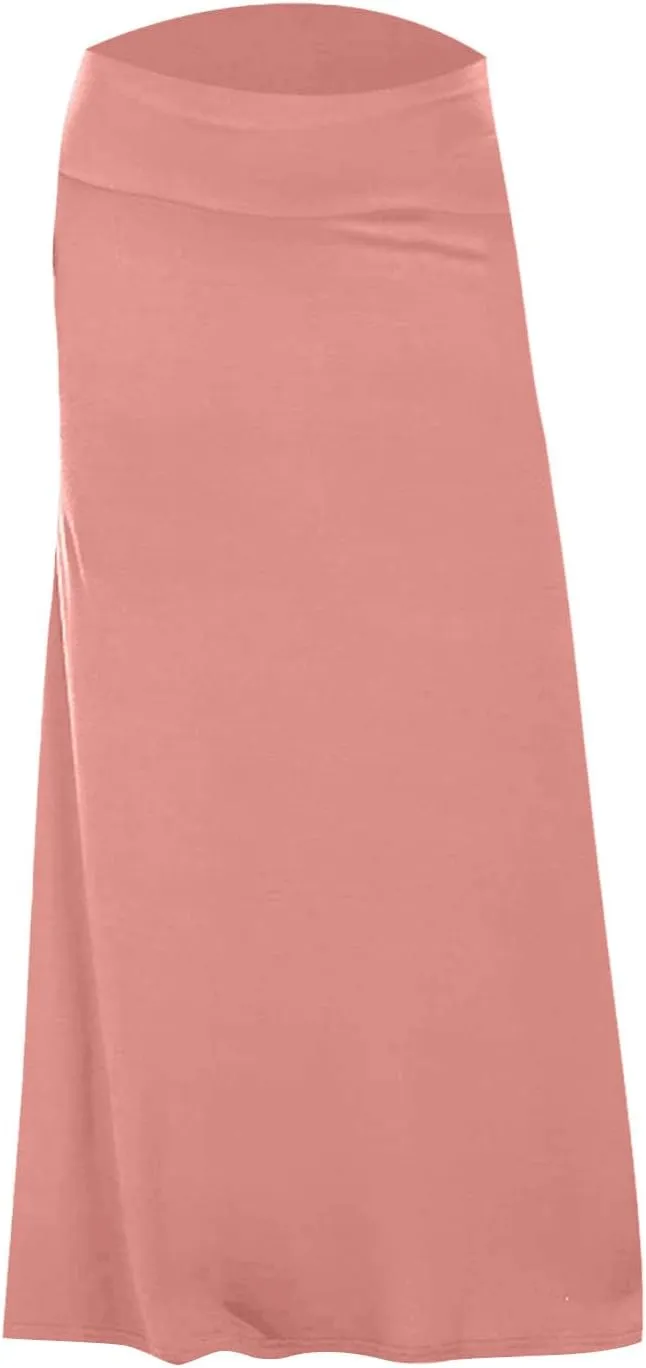 Work Skirts for Women Office Tummy Control High Waisted Solid Color A Line Flared Long Skirt