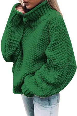 XUETON Womens Oversized Turtleneck Sweaters Batwing Long Sleeve Heavyweight Winter Autumn Warm Casual Solid Color Loose Fit Chunky Knit Pullover Sweater Jumper Tops(Green,Medium)