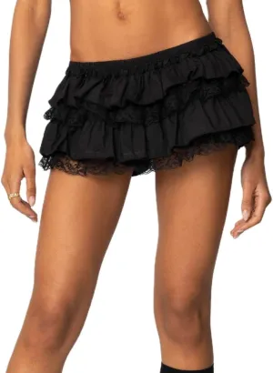 Y2k Lace Mini Skirt Women Ruffle Layered Low Waist Pleated Short Skirt Flowy Lace Mini Skirt Party Streetwear