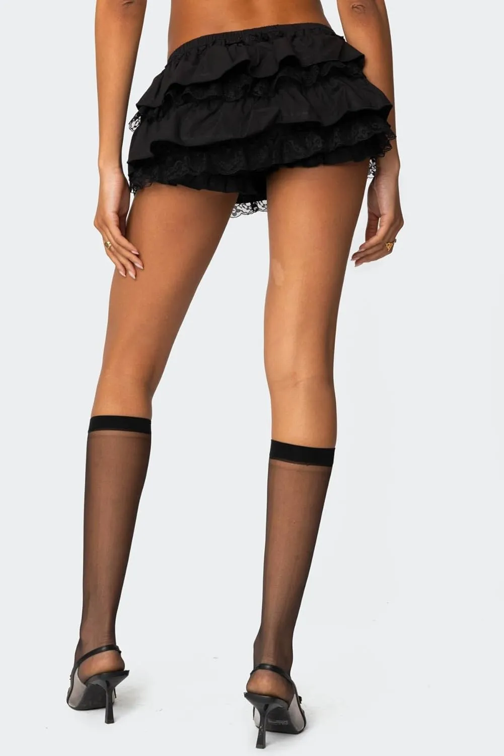 Y2k Lace Mini Skirt Women Ruffle Layered Low Waist Pleated Short Skirt Flowy Lace Mini Skirt Party Streetwear