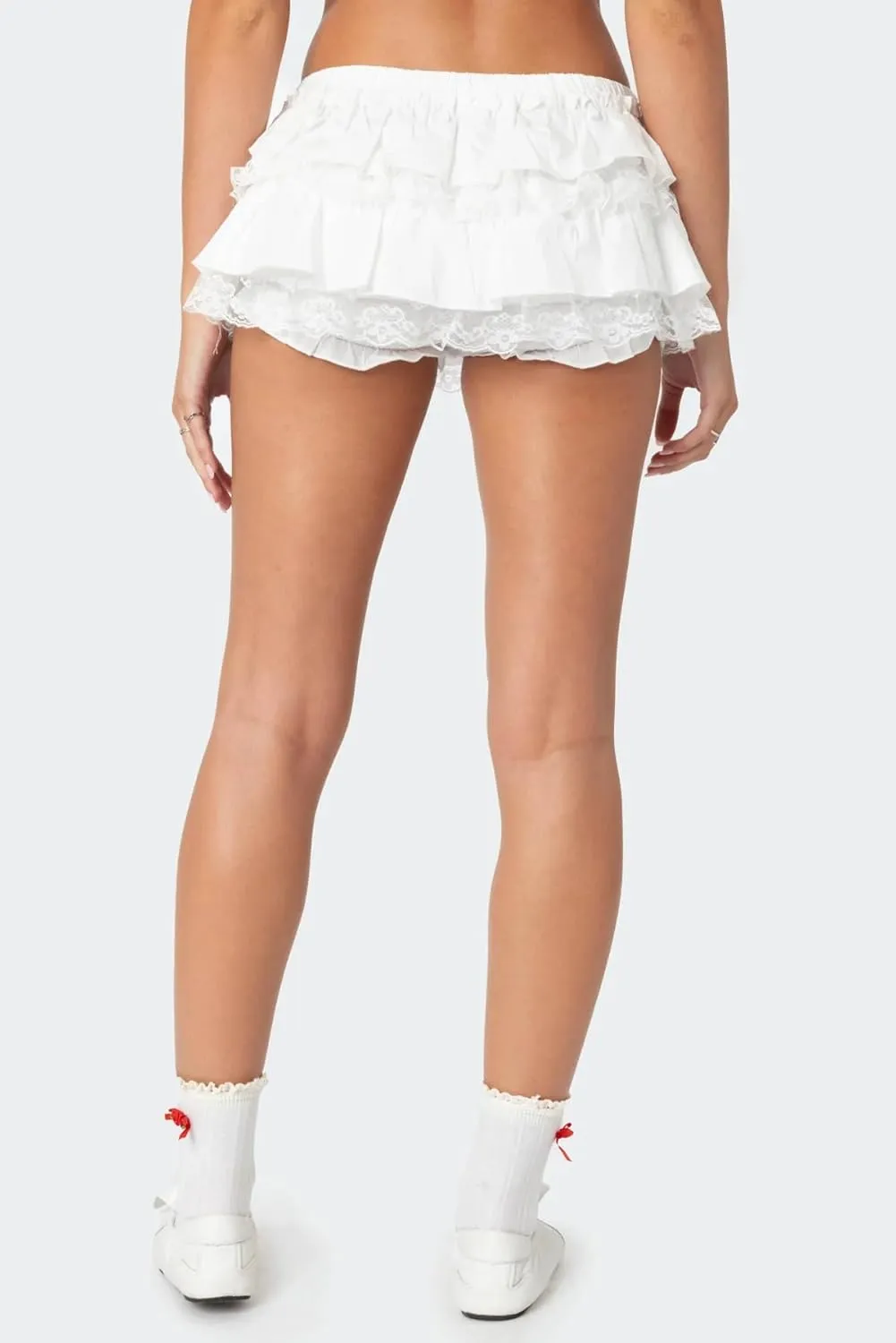 Y2k Lace Mini Skirt Women Ruffle Layered Low Waist Pleated Short Skirt Flowy Lace Mini Skirt Party Streetwear