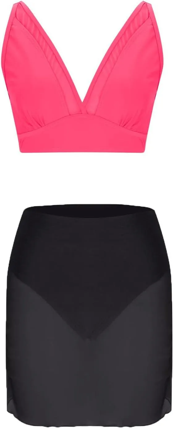 yardsong Bikini Sets for Women Two Piece High Waisted Bathing Suits Mesh Patchwork Adjustable Straps Skirted Swimsuits