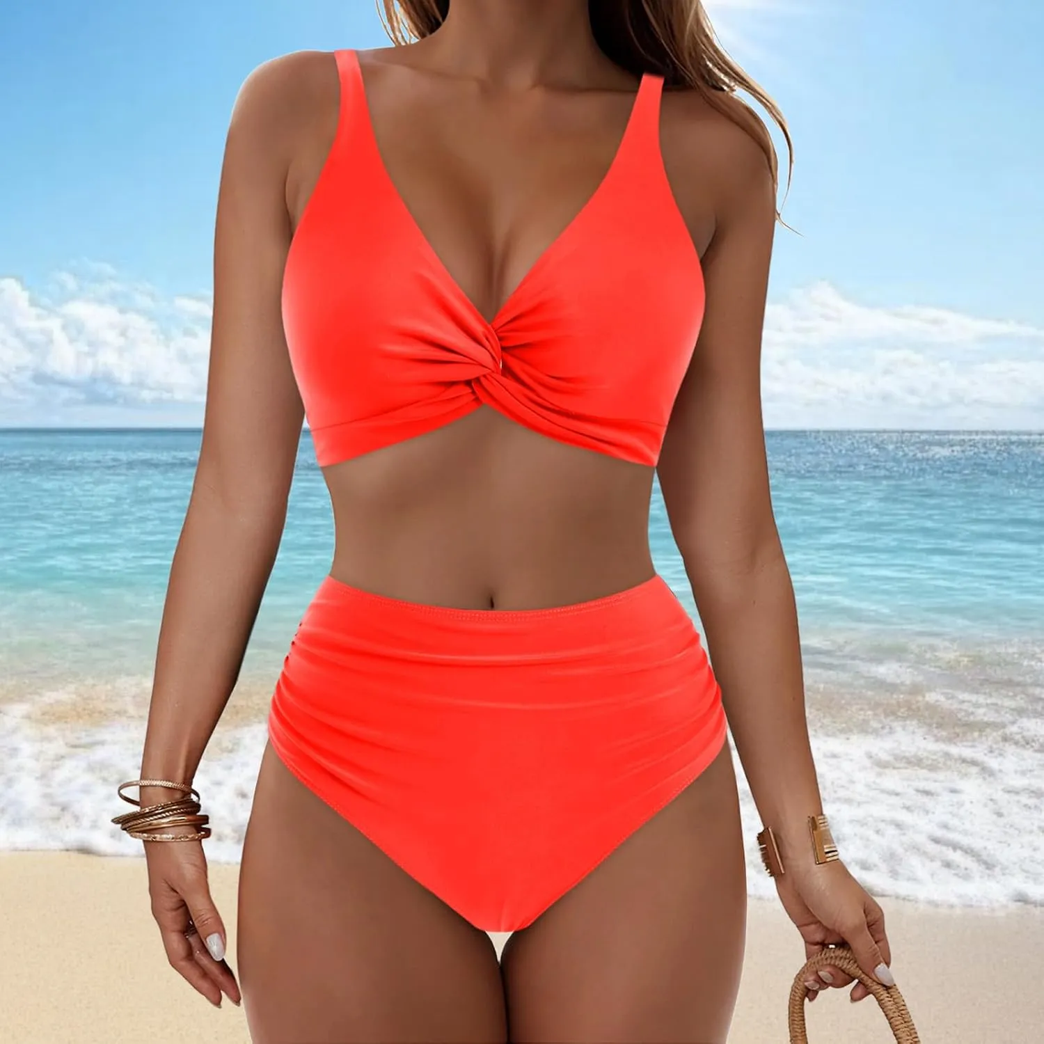 yardsong Bikini Sets for Women Two Piece Sexy Bathing Suits Twist Knot Push Up Bikini Top High Waisted Bottoms Swimsuits