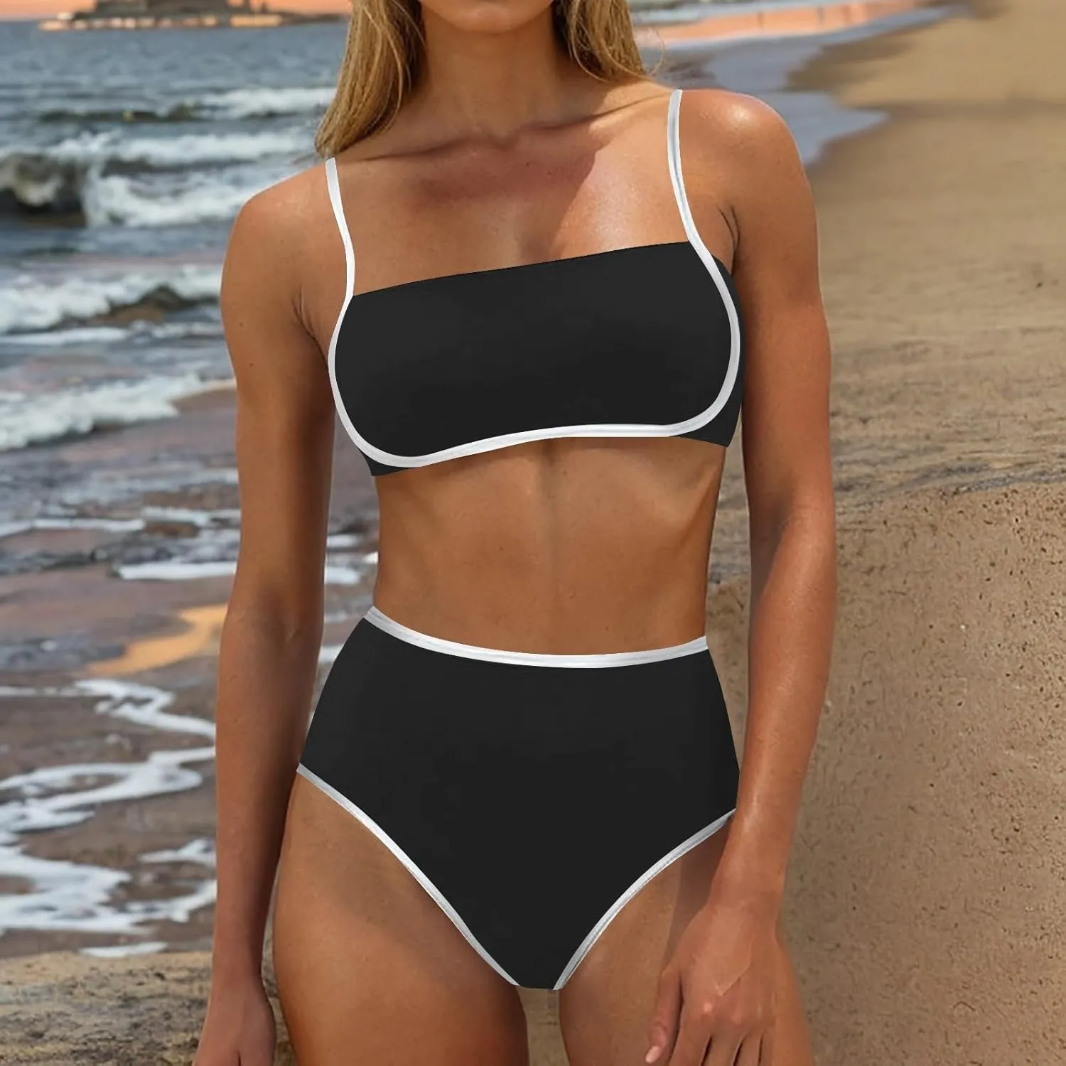 yardsong High Waisted Bikini Sets for Women Two Piece Swimsuit Adjustable Spaghetti Straps High Waist Bathing Suits