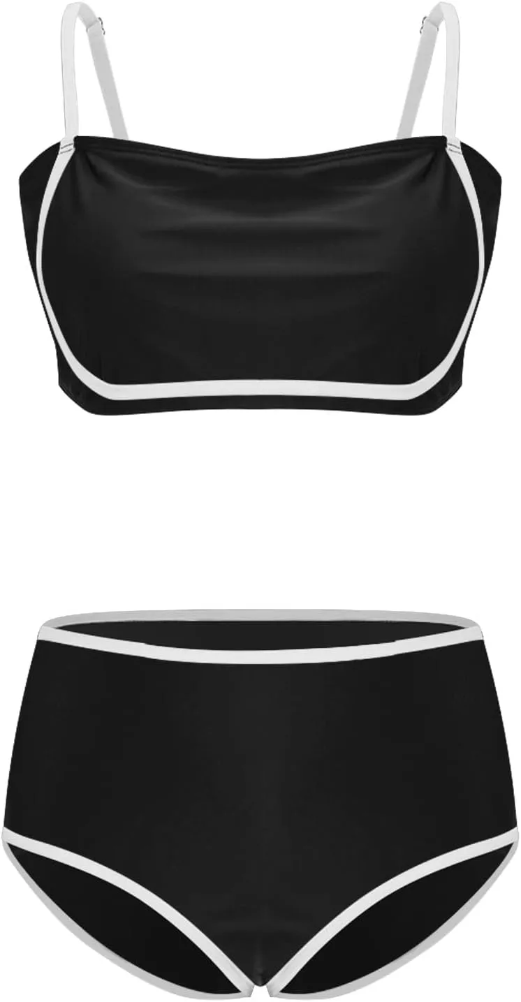 yardsong High Waisted Bikini Sets for Women Two Piece Swimsuit Adjustable Spaghetti Straps High Waist Bathing Suits