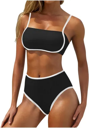 yardsong High Waisted Bikini Sets for Women Two Piece Swimsuit Adjustable Spaghetti Straps High Waist Bathing Suits