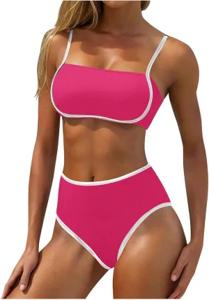 yardsong High Waisted Bikini Sets for Women Two Piece Swimsuit Adjustable Spaghetti Straps High Waist Bathing Suits