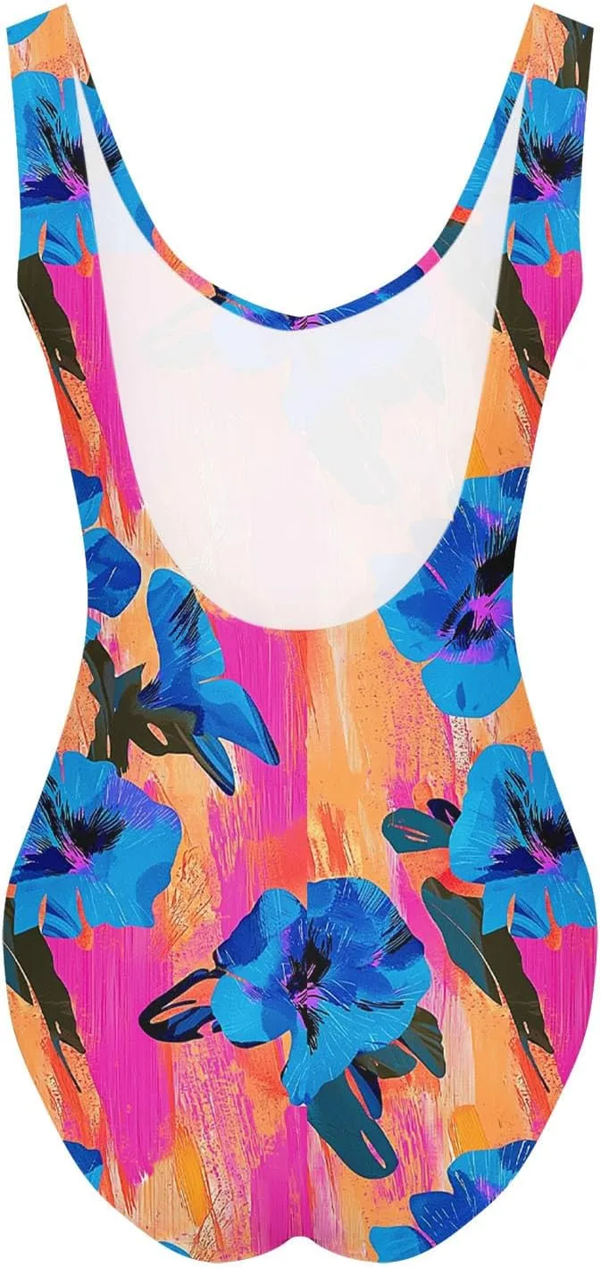 yardsong One Piece Swimsuit Women Tummy Control Floral Print Bathing Suits Scoop Neck Slimming Conservative Swimwear