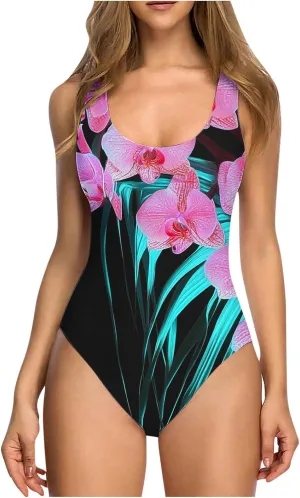 yardsong One Piece Swimsuit Women Tummy Control Floral Print Bathing Suits Scoop Neck Slimming Conservative Swimwear