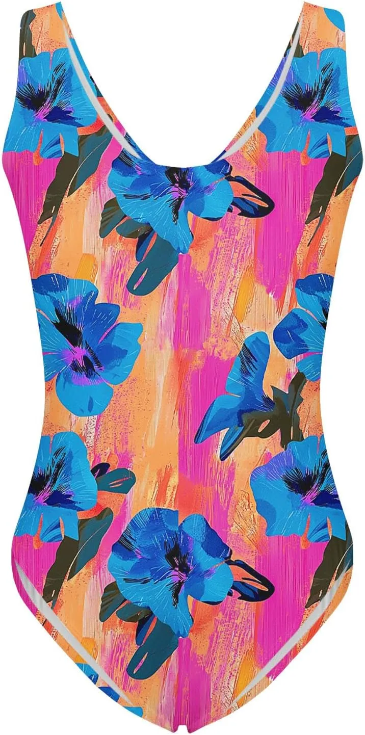 yardsong One Piece Swimsuit Women Tummy Control Floral Print Bathing Suits Scoop Neck Slimming Conservative Swimwear