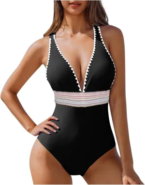 yardsong One Piece Swimsuit Women Tummy Control Plunge V Neck Sexy Bathing Suits Slimming Adjustable Straps Swimwear