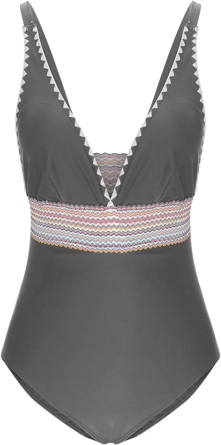 yardsong One Piece Swimsuit Women Tummy Control Plunge V Neck Sexy Bathing Suits Slimming Adjustable Straps Swimwear