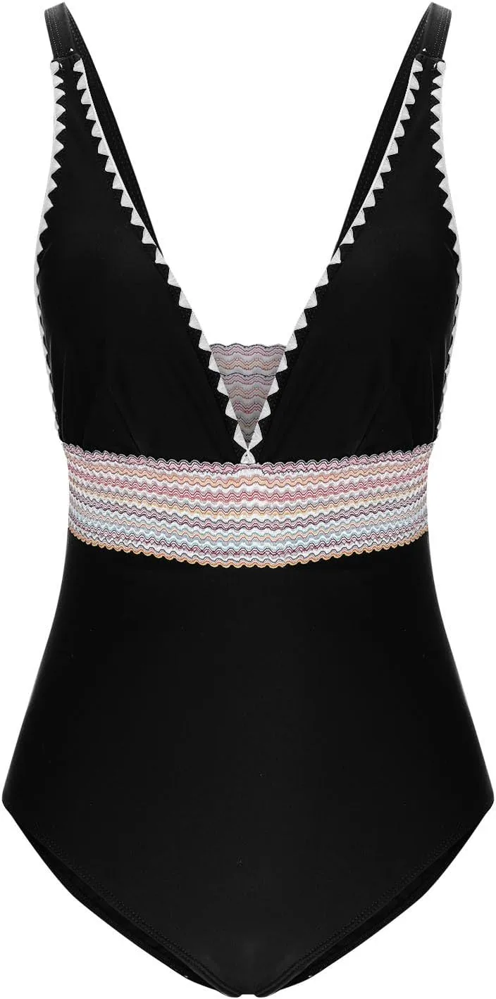yardsong One Piece Swimsuit Women Tummy Control Plunge V Neck Sexy Bathing Suits Slimming Adjustable Straps Swimwear