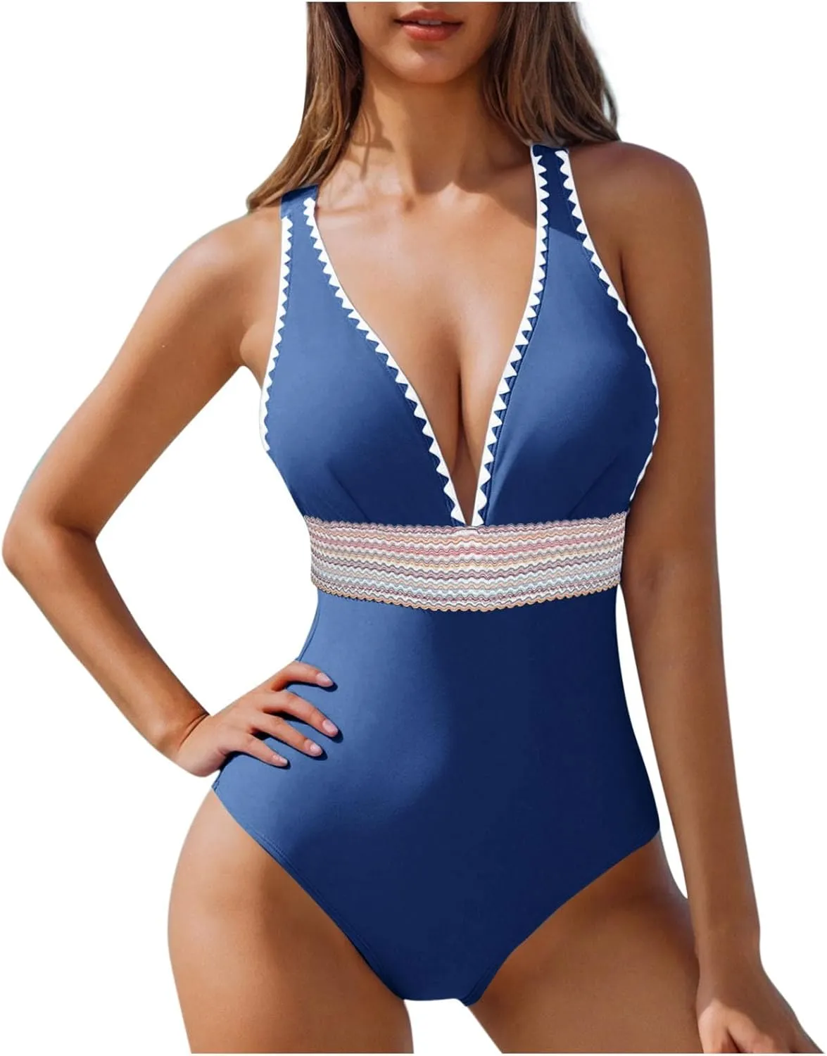 yardsong One Piece Swimsuit Women Tummy Control Plunge V Neck Sexy Bathing Suits Slimming Adjustable Straps Swimwear