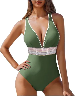 yardsong One Piece Swimsuit Women Tummy Control Plunge V Neck Sexy Bathing Suits Slimming Adjustable Straps Swimwear