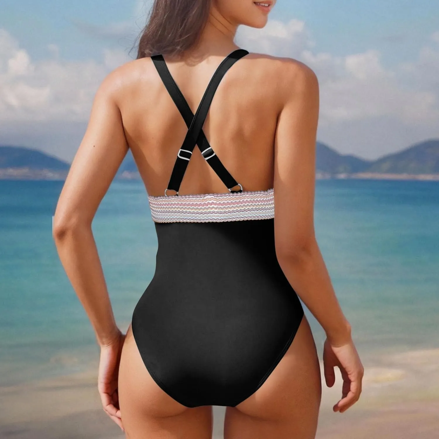 yardsong One Piece Swimsuit Women Tummy Control Plunge V Neck Sexy Bathing Suits Slimming Adjustable Straps Swimwear