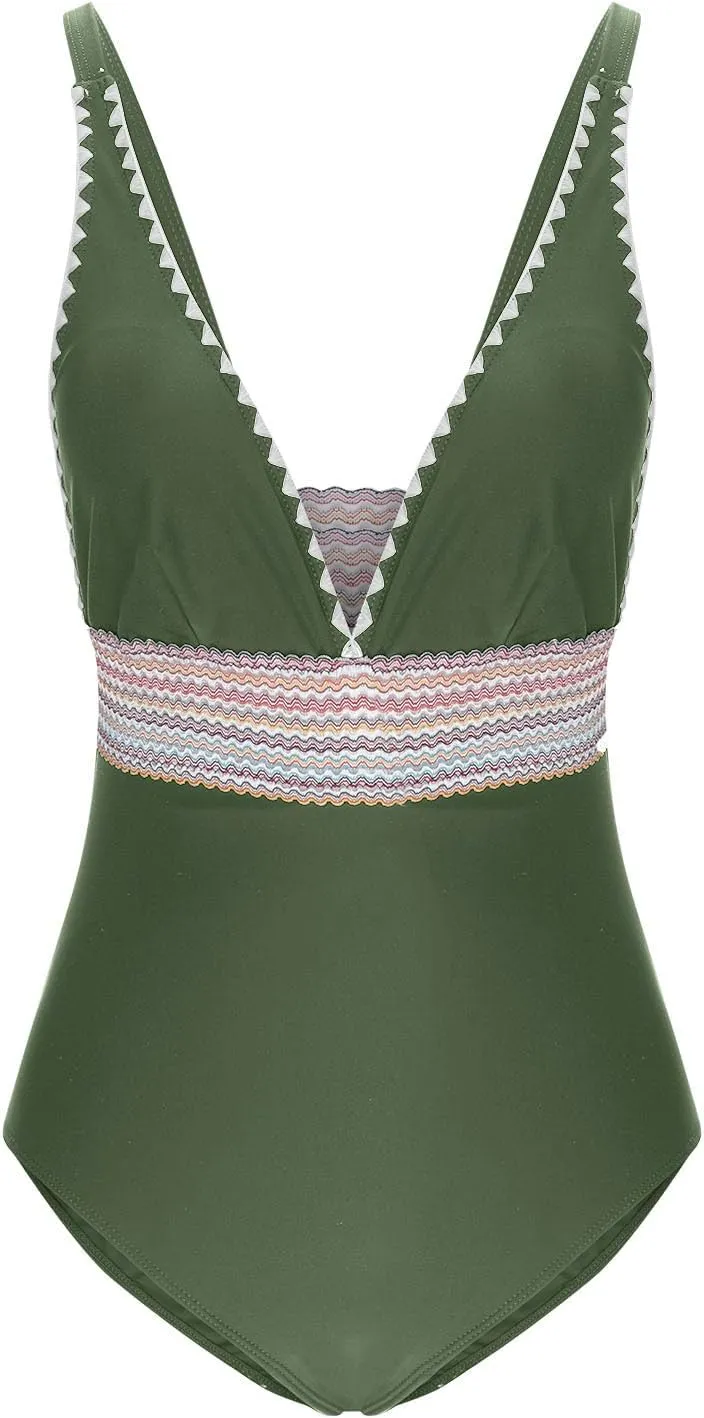 yardsong One Piece Swimsuit Women Tummy Control Plunge V Neck Sexy Bathing Suits Slimming Adjustable Straps Swimwear