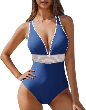 yardsong One Piece Swimsuit Women Tummy Control Plunge V Neck Sexy Bathing Suits Slimming Adjustable Straps Swimwear