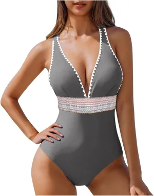 yardsong One Piece Swimsuit Women Tummy Control Plunge V Neck Sexy Bathing Suits Slimming Adjustable Straps Swimwear