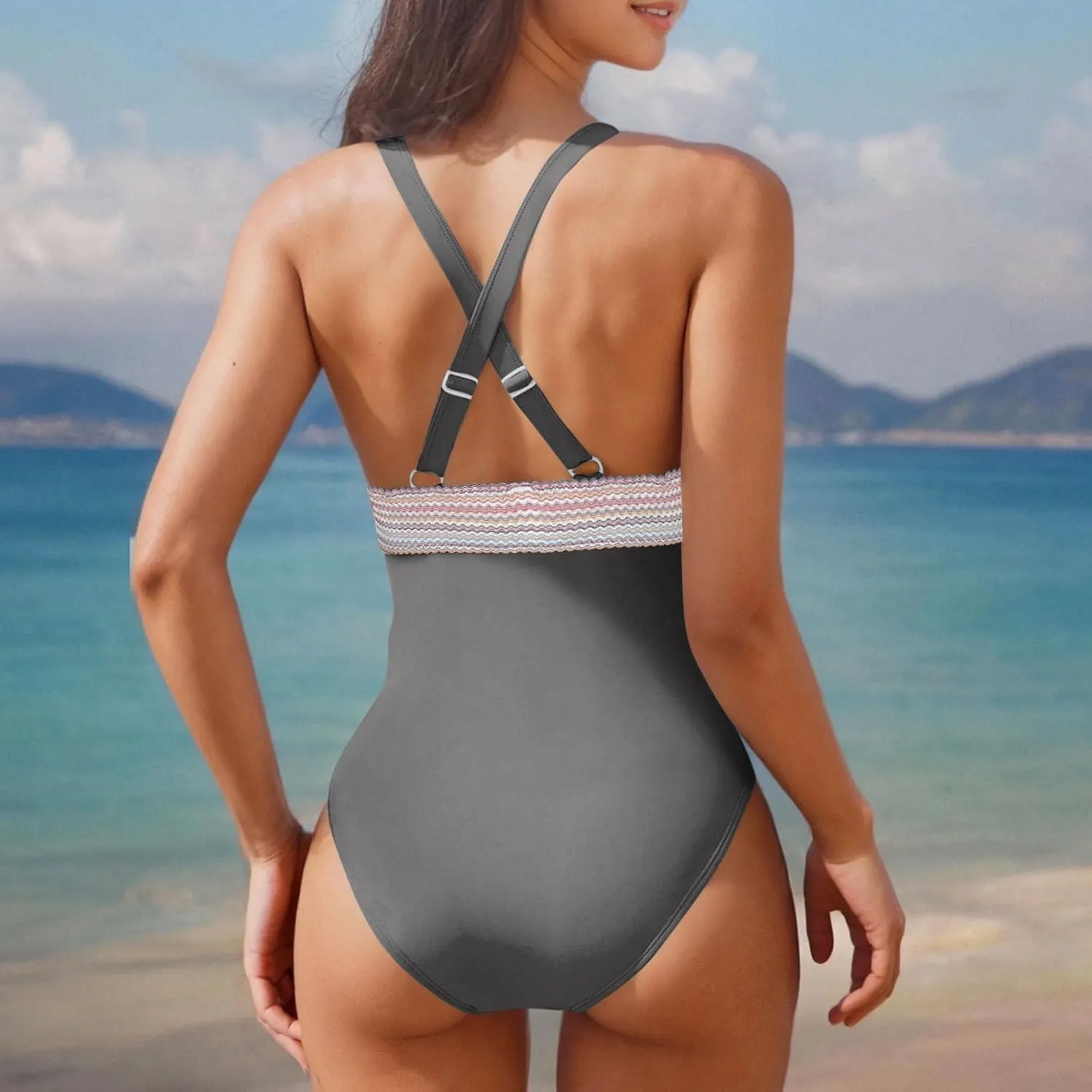 yardsong One Piece Swimsuit Women Tummy Control Plunge V Neck Sexy Bathing Suits Slimming Adjustable Straps Swimwear
