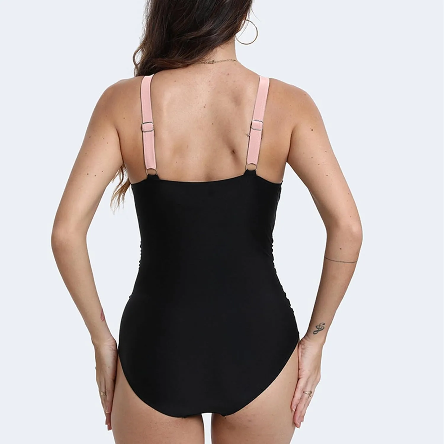 yardsong Tummy Control One Piece Swimsuit for Women Trendy Conservative Bathing Suits V Neck Ruched Color Block Swimwear