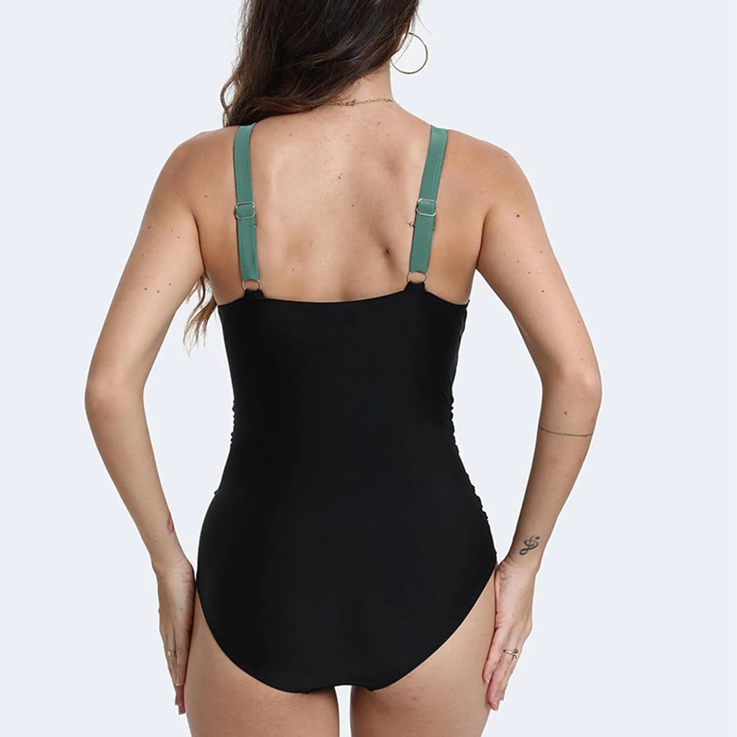 yardsong Tummy Control One Piece Swimsuit for Women Trendy Conservative Bathing Suits V Neck Ruched Color Block Swimwear