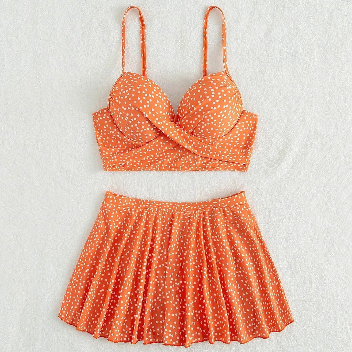 yardsong Two Piece Swimsuit for Women Boho Polka Dot Print Skirted Bikini Sets Adjustable Spaghetti Straps Cute Bathing Suit