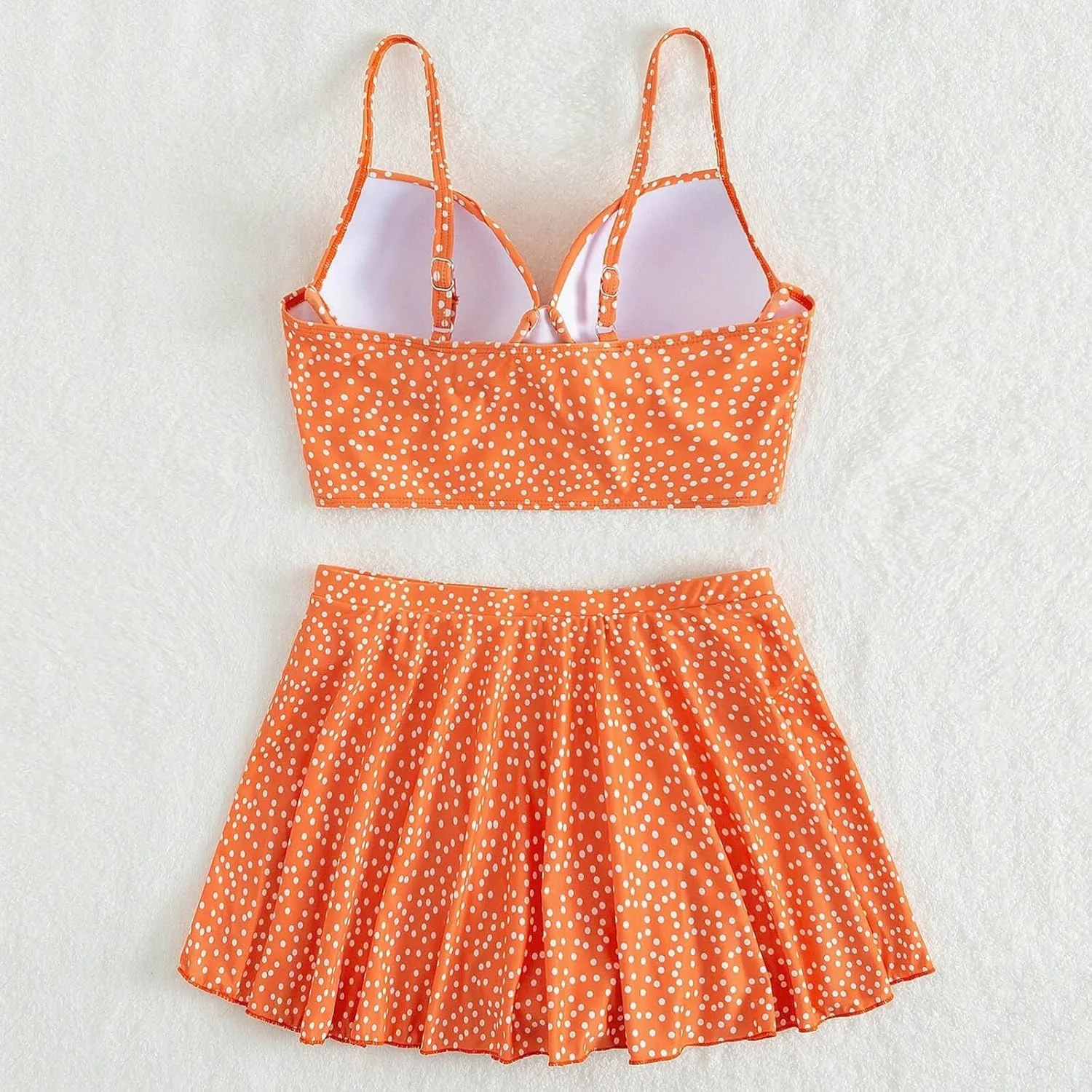 yardsong Two Piece Swimsuit for Women Boho Polka Dot Print Skirted Bikini Sets Adjustable Spaghetti Straps Cute Bathing Suit