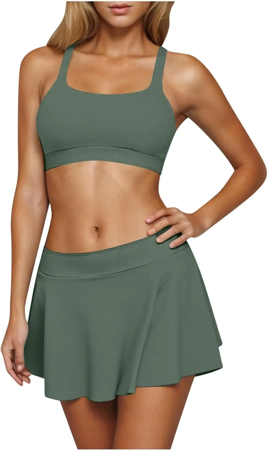 yardsong Two Piece Swimsuit for Women Push Up Bikini Tops with Swim Skirts Bathing Suits 2025 Trendy Vacation Swimwear
