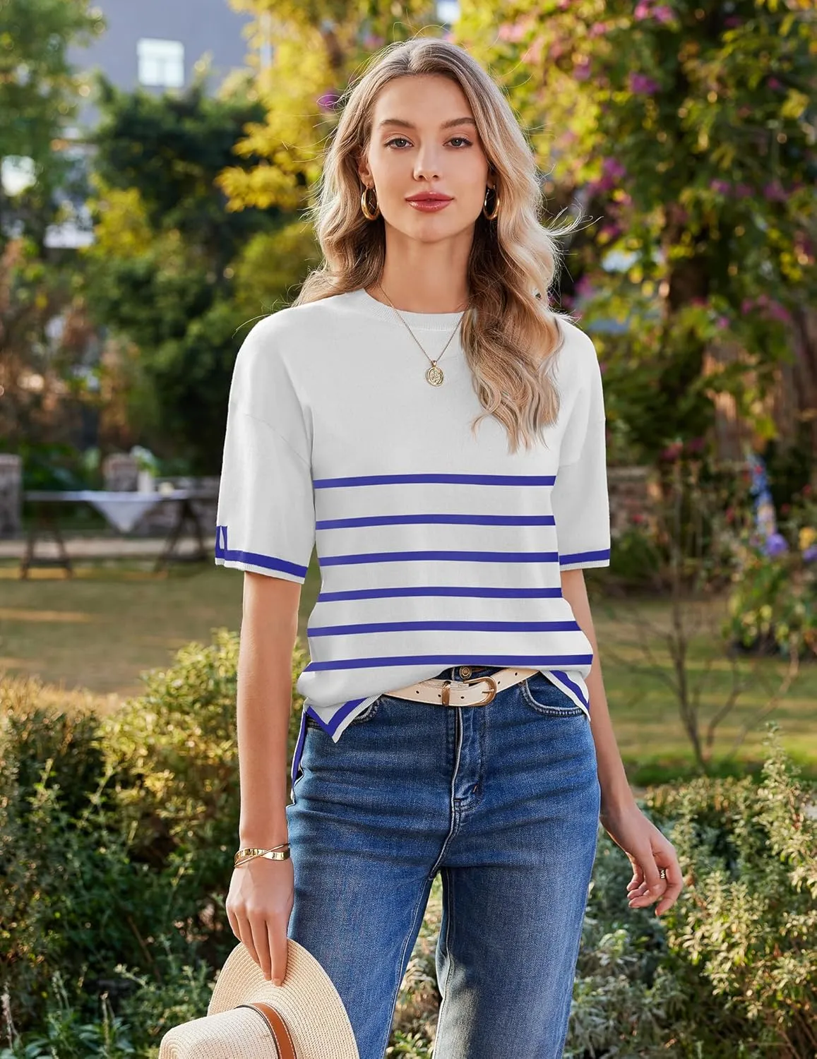 Zeagoo Womens Knit Short Sleeve Tops Summer Pullover Blouse Basic Casual Shirt