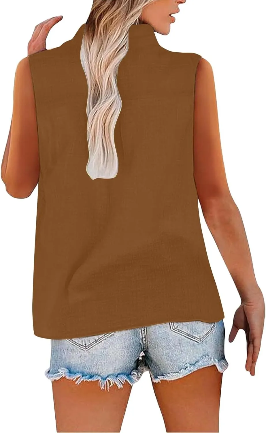 ZYXTIM Oversize Summer Tops for Women 2025 Sleeveless Cotton Linen Tank Top Casual Button V Neck Tunic Blouses with Pocket