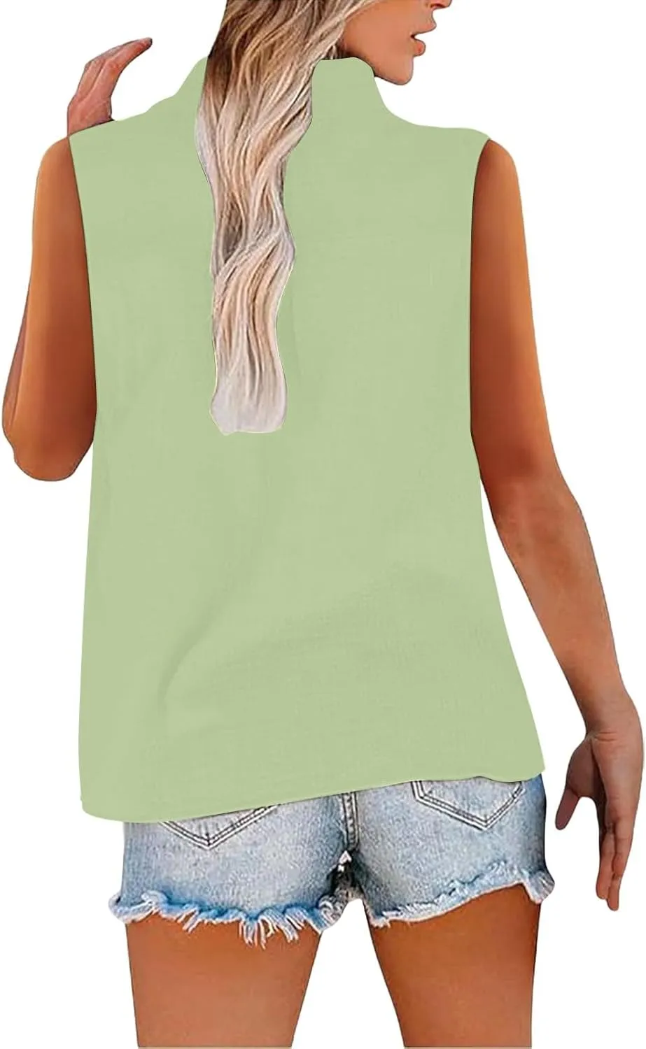 ZYXTIM Oversize Summer Tops for Women 2025 Sleeveless Cotton Linen Tank Top Casual Button V Neck Tunic Blouses with Pocket